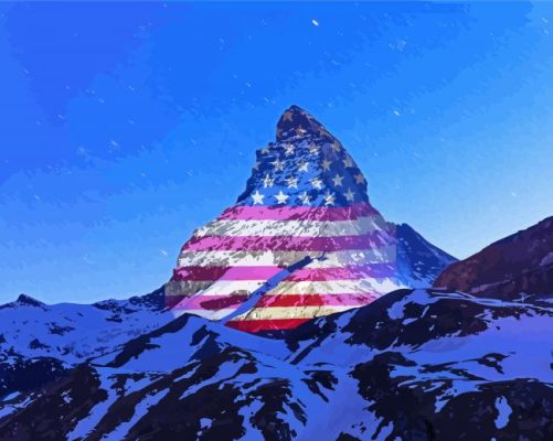 Matterhorn Mountains USA Flag paint by numbers