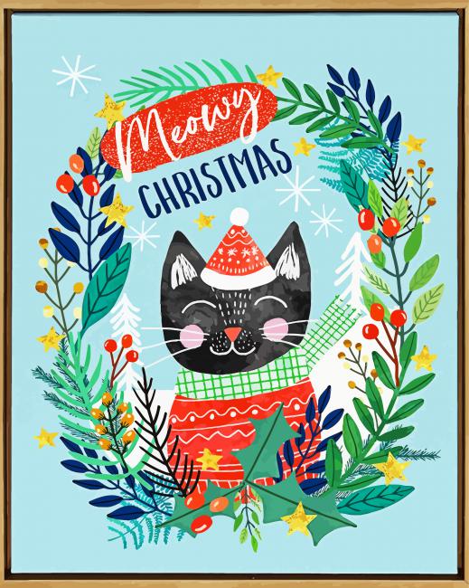 Merry Christmas Cat Framed paint by numbers