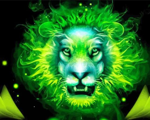 Neon green lion paint by number