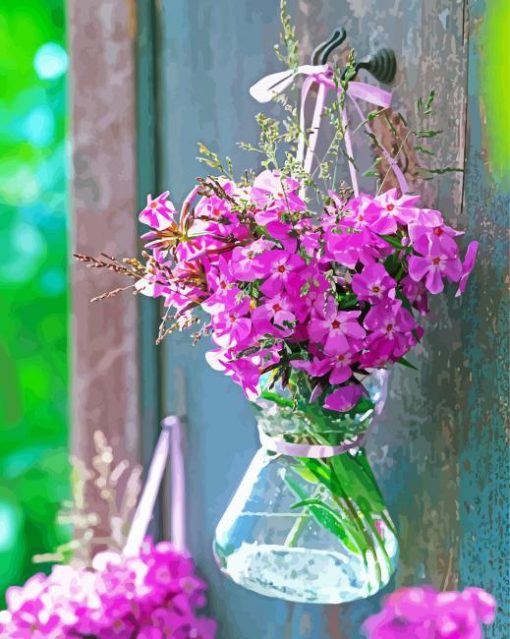 Phlox Flowers In Glass Vase paint by numbers