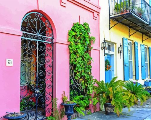 Rainbow Row Houses paint by numbers
