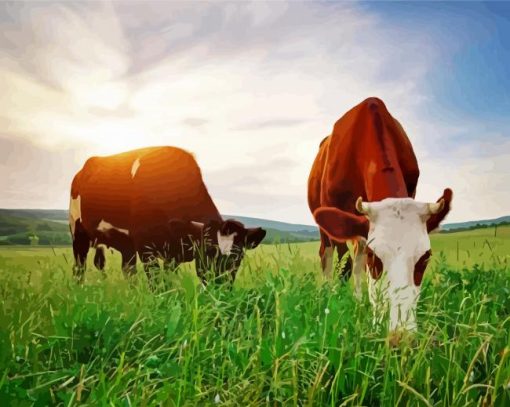 Real Cows Eating Grass paint by numbers