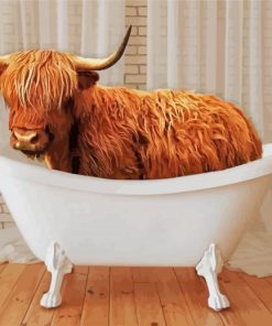 Scottish Cow In Bathtub paint by numbers