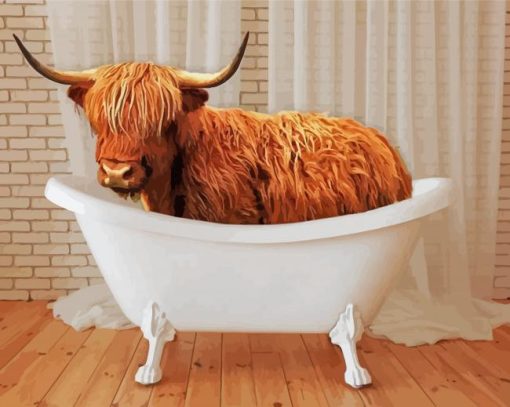 Scottish Cow In Bathtub paint by numbers