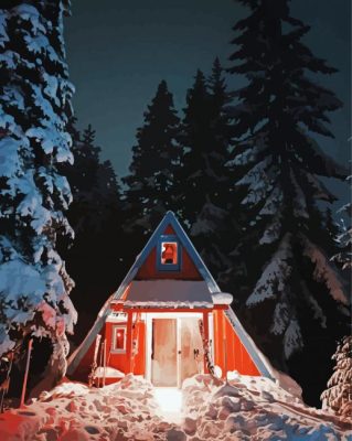 Aesthetic Snow Cottage paint by numbers