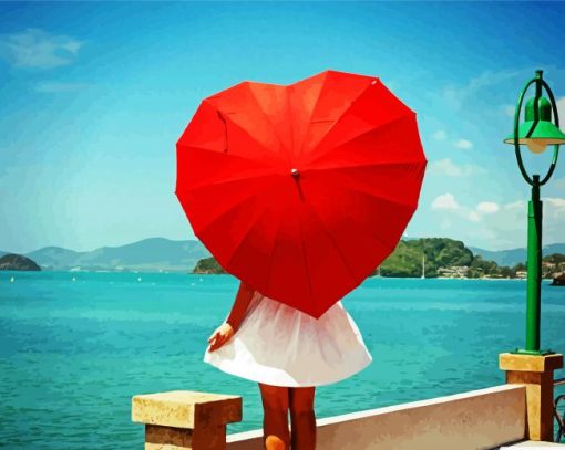 Red Umbrella Heart paint by numbers