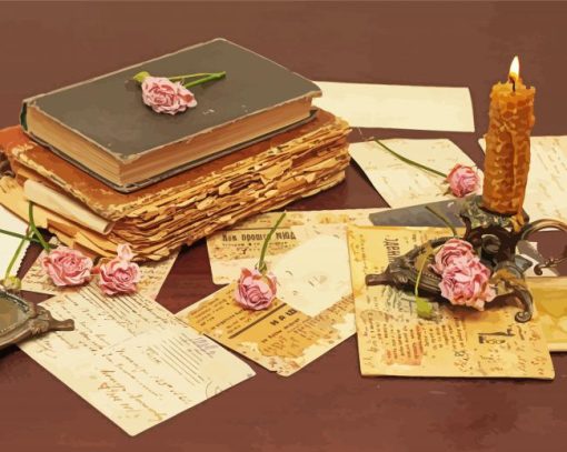 Vintage Books And Candles paint by numbers