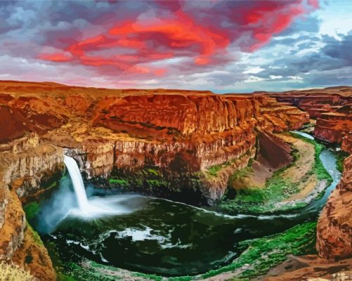 Palouse Falls Landscape paint by numbers