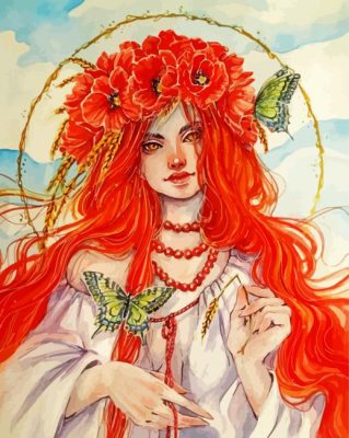 Redhead Lady And Butterflies paint by numbers