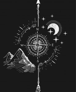 Compass In Black And White Art paint by numbers