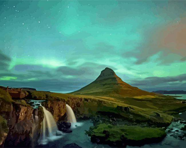 Kirkjufell Mountain Landscape paint by numbers