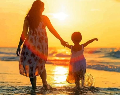 Mother And Daughter At Beach paint by numbers