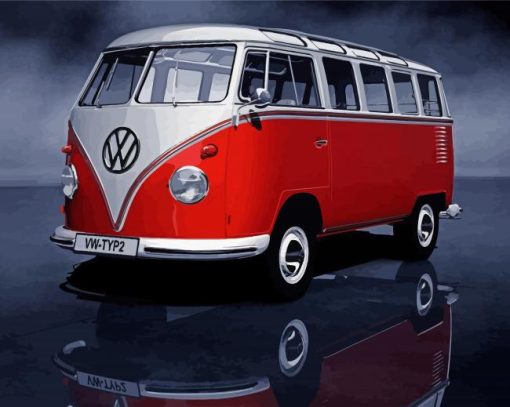 Red Volkswagen Kombi paint by numbers