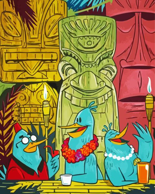 Tiki Statues And Birds paint by numbers