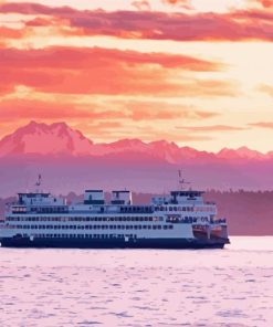 Aesthetic Seattle Ferry At Sunset paint by numbers