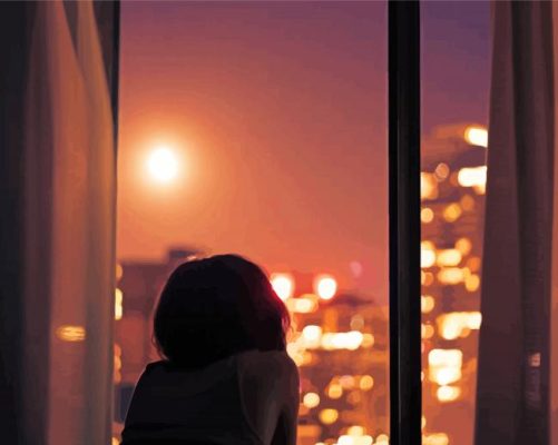 Woman On Window At Night paint by numbers