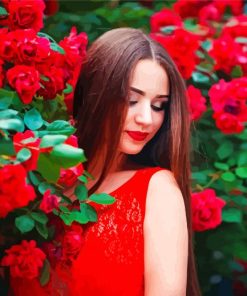 Aesthetic Woman With Red Flowers paint by numbers