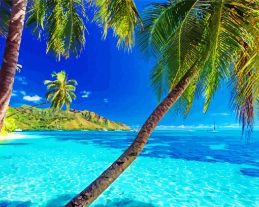 Aesthetic Beach With Palm Trees paint by numbers
