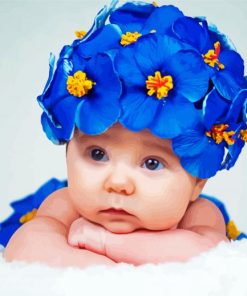 Baby With Blue Flowers paint by numbers