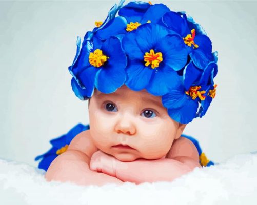 Baby With Blue Flowers paint by numbers