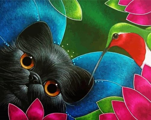 Black Cat And Hummingbird paint by numbers