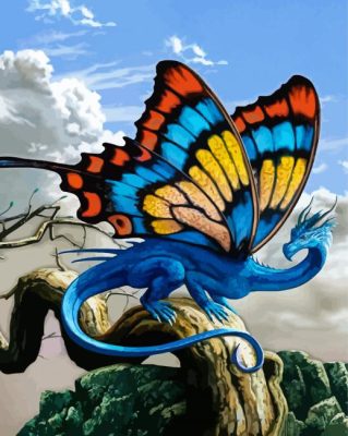 Blue Butterfly Dragon paint by numbers