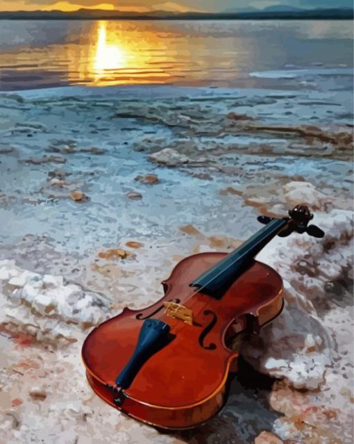 Brown Violin In Beach paint by numbers