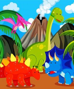 Cartoon Dinosaurs In Nature paint by numbers