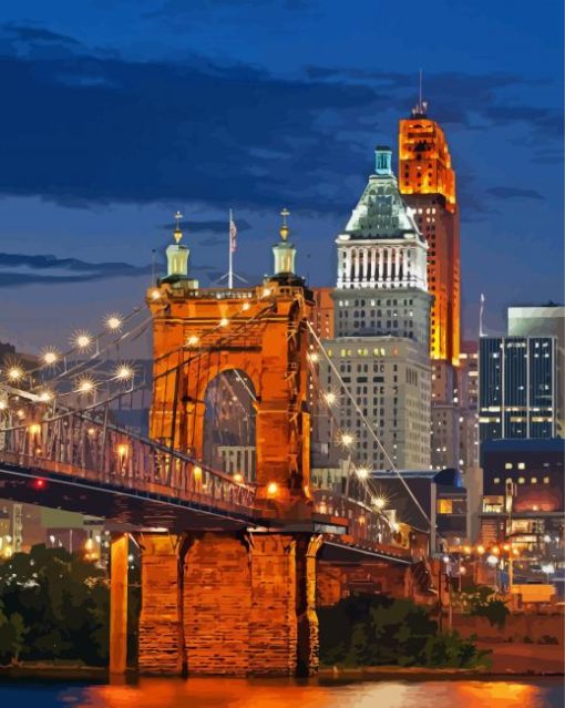Cincinnati Bridge At Night paint by numbers