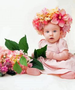 Cute Baby With Flowers paint by numbers