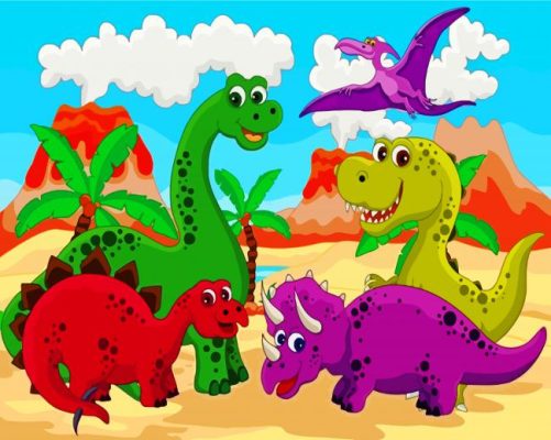 Cute Cartoon Dinosaurs paint by numbers