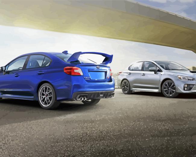 Grey And Blue Subaru Cars paint by numbers