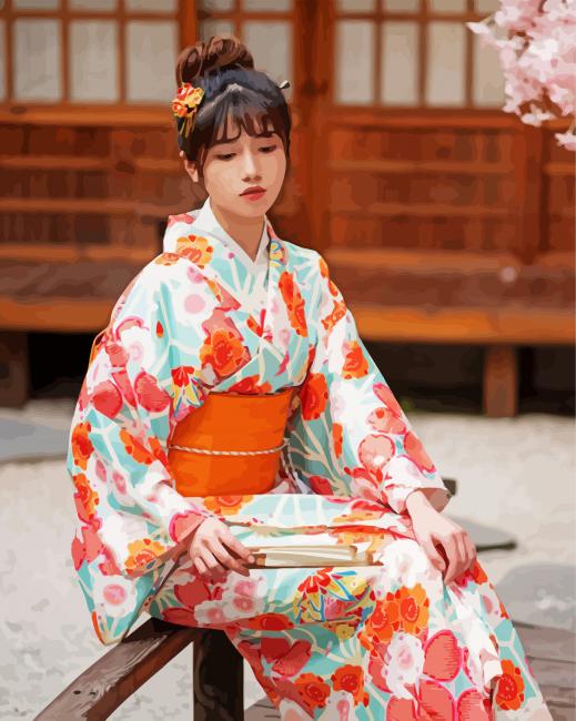 Japanese Lady With Kimono paint by numbers