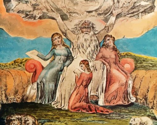 Job And His Daughters By William Blake paint by numbers