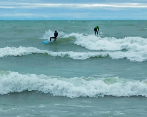 Surfing In Kincardine Beach paint by numbers
