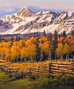 Mountains And Birch Trees Landscape paint by numbers