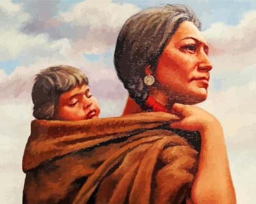 Native American mom and baby paint by number