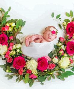 Newborn Baby With Flowers paint by numbers