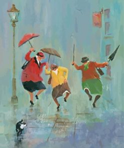 Old Happy Ladies With Umbrellas paint by numbers