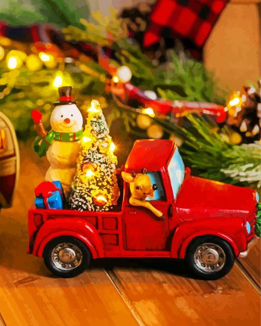 Red Vintage Christmas Truck paint by numbers