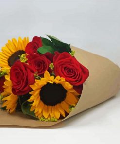 Red Roses And Sunflowers Bouquet paint by numbers