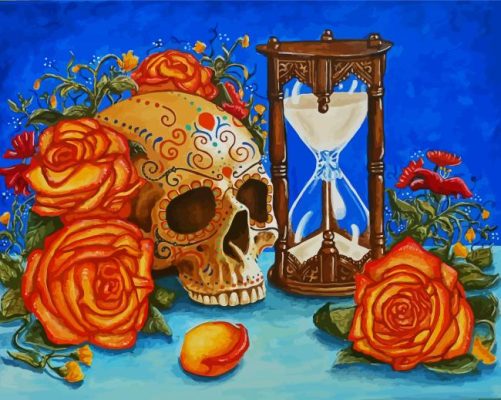Sand Clock With Skull And Roses paint by numbers
