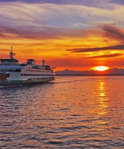 Seattle Ferry At Sunset paint by numbers