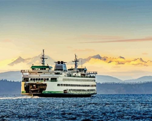 Seattle Ferry Heading To The Mountains paint by numbers