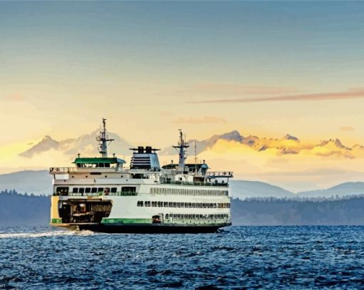 Seattle Ferry Heading To The Mountains paint by numbers