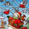 Snowman With Birds In Winter paint by numbers