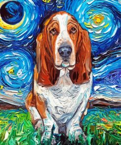 Starry Night Basset Hound paint by numbers