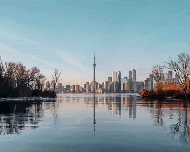 Toronto Cn Tower Reflection paint by numbers