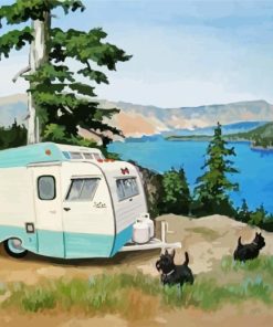 Travel Trailer By Lake paint by numbers