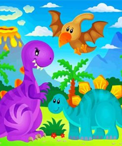 Three Cartoon Dinosaurs paint by numbers